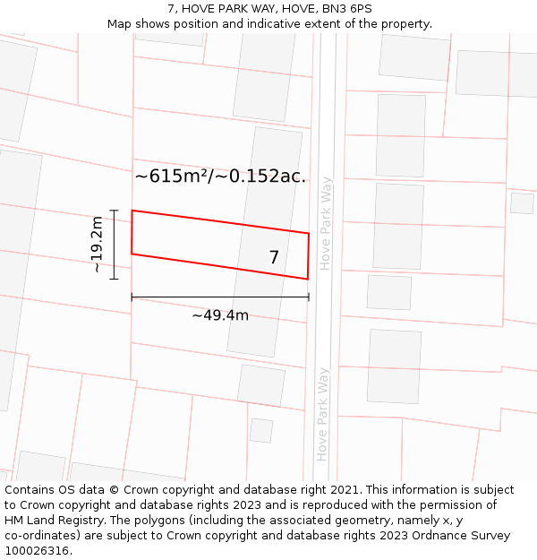 7, HOVE PARK WAY, HOVE, BN3 6PS: Plot and title map