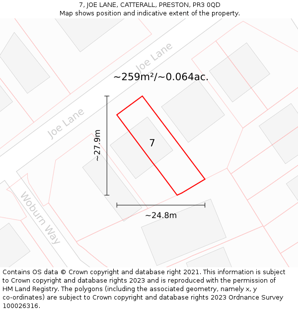7, JOE LANE, CATTERALL, PRESTON, PR3 0QD: Plot and title map