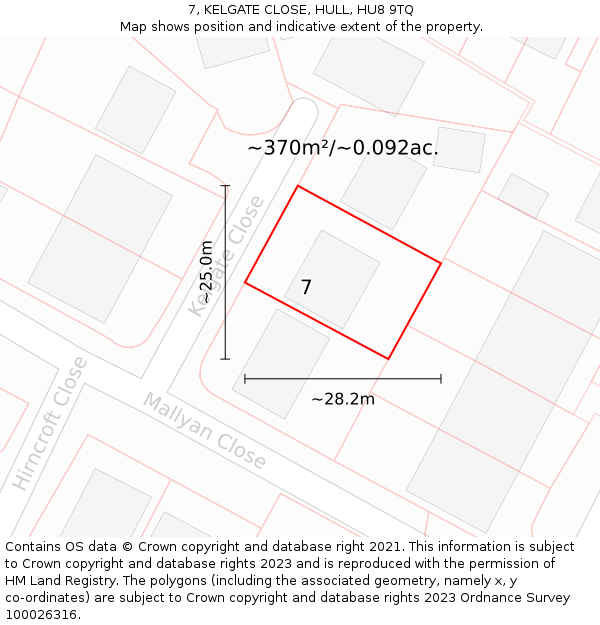7, KELGATE CLOSE, HULL, HU8 9TQ: Plot and title map