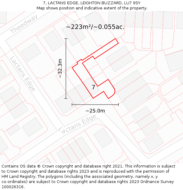 7, LACTANS EDGE, LEIGHTON BUZZARD, LU7 9SY: Plot and title map