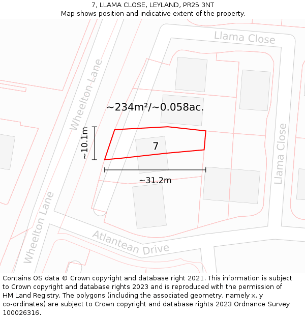 7, LLAMA CLOSE, LEYLAND, PR25 3NT: Plot and title map