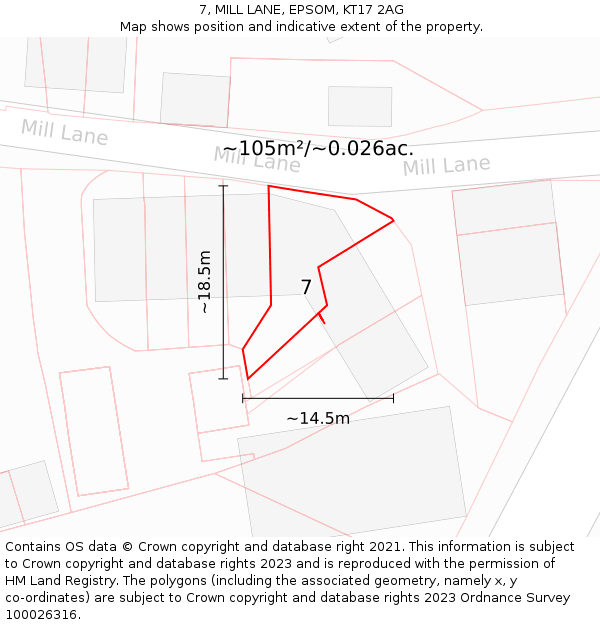 7, MILL LANE, EPSOM, KT17 2AG: Plot and title map