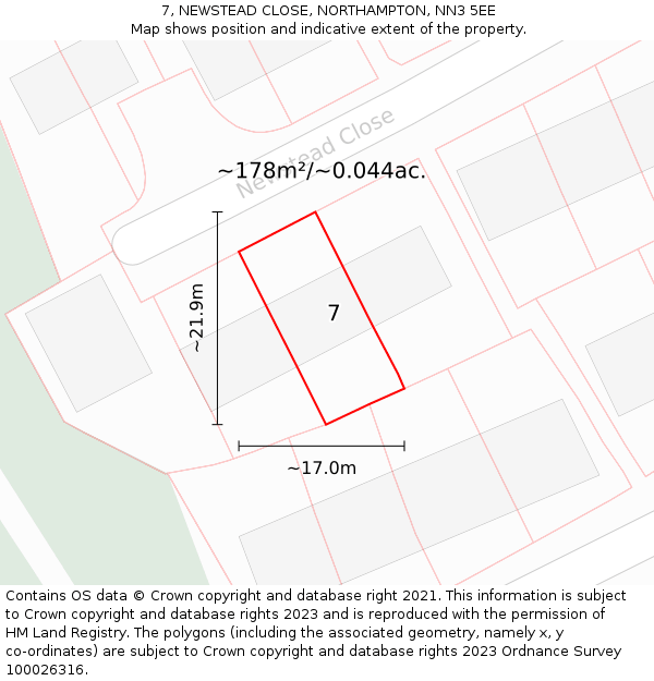 7, NEWSTEAD CLOSE, NORTHAMPTON, NN3 5EE: Plot and title map