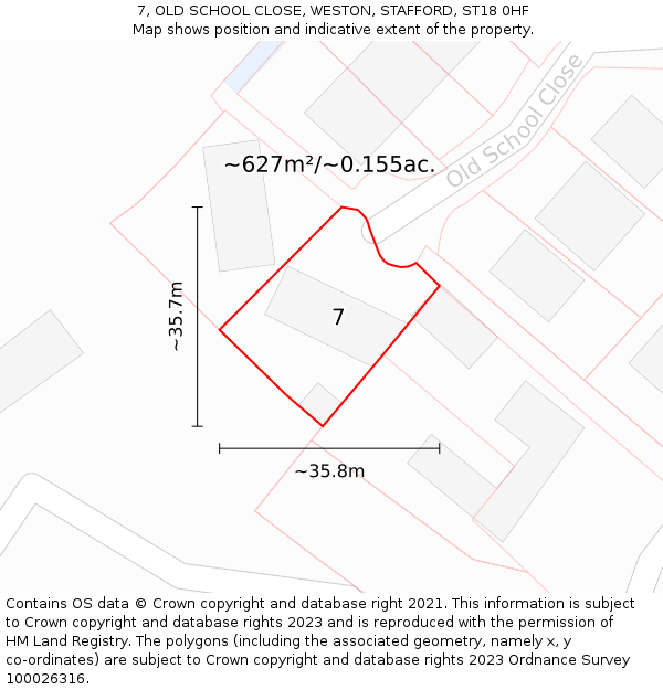 7, OLD SCHOOL CLOSE, WESTON, STAFFORD, ST18 0HF: Plot and title map