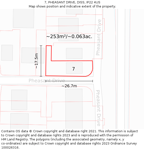 7, PHEASANT DRIVE, DISS, IP22 4US: Plot and title map