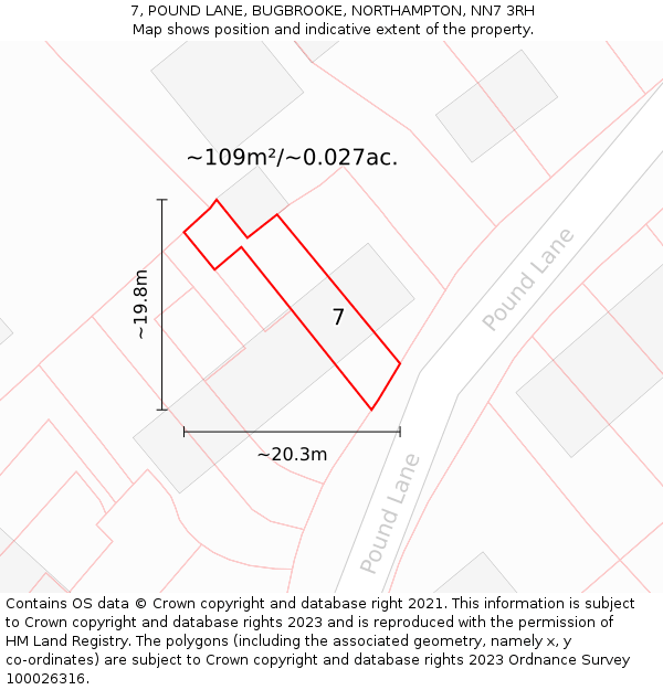 7, POUND LANE, BUGBROOKE, NORTHAMPTON, NN7 3RH: Plot and title map