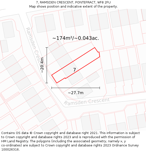 7, RAMSDEN CRESCENT, PONTEFRACT, WF8 2FU: Plot and title map