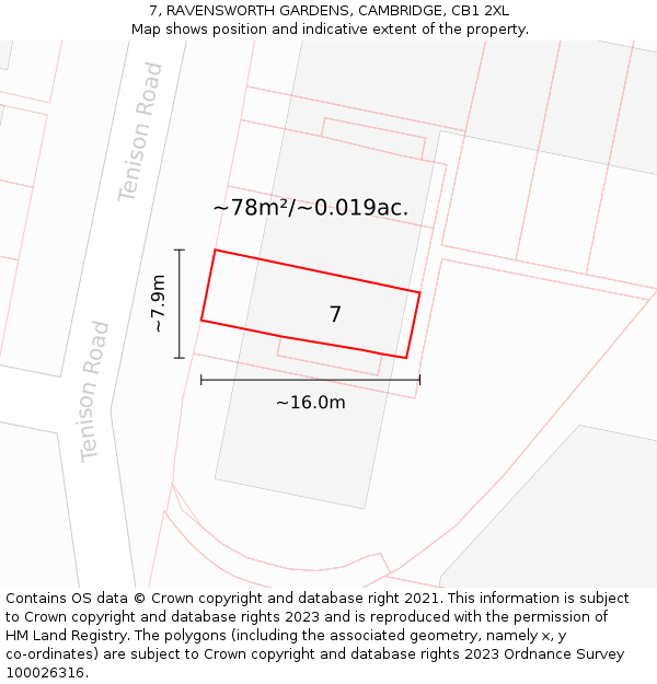 7, RAVENSWORTH GARDENS, CAMBRIDGE, CB1 2XL: Plot and title map