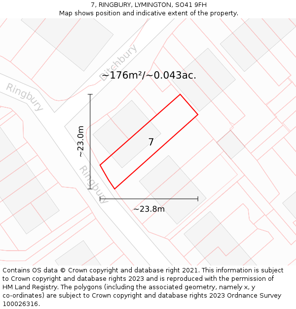 7, RINGBURY, LYMINGTON, SO41 9FH: Plot and title map