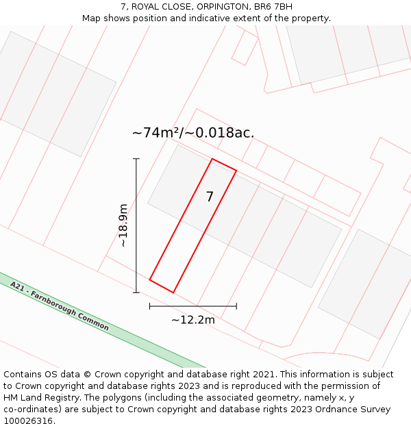 7, ROYAL CLOSE, ORPINGTON, BR6 7BH: Plot and title map