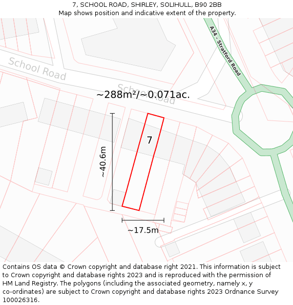 7, SCHOOL ROAD, SHIRLEY, SOLIHULL, B90 2BB: Plot and title map