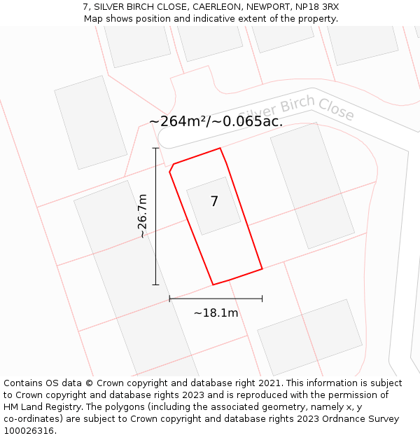 7, SILVER BIRCH CLOSE, CAERLEON, NEWPORT, NP18 3RX: Plot and title map