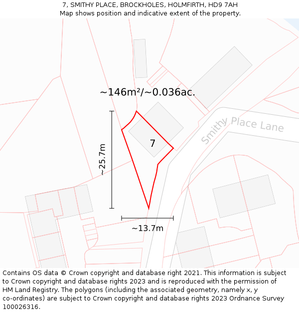 7, SMITHY PLACE, BROCKHOLES, HOLMFIRTH, HD9 7AH: Plot and title map