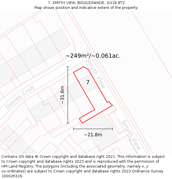7, SMYTH VIEW, BIGGLESWADE, SG18 8TZ: Plot and title map