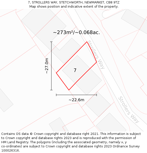 7, STROLLERS WAY, STETCHWORTH, NEWMARKET, CB8 9TZ: Plot and title map