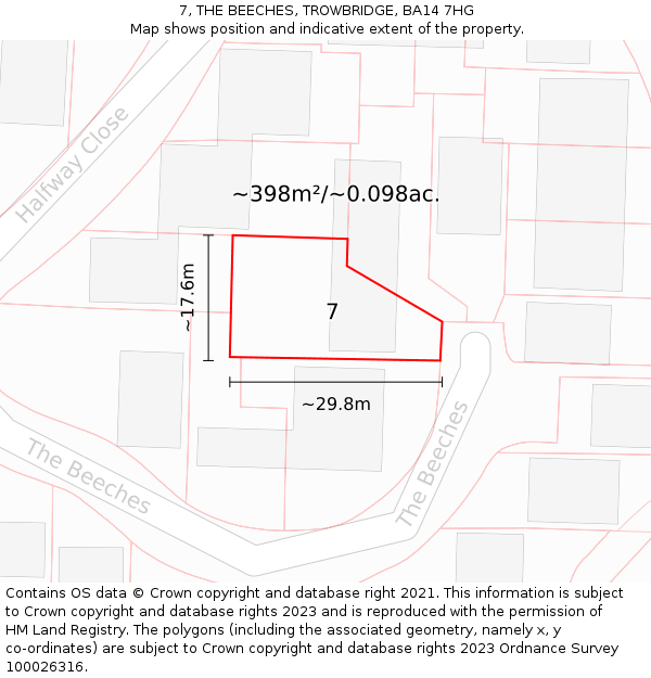 7, THE BEECHES, TROWBRIDGE, BA14 7HG: Plot and title map