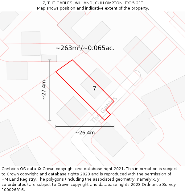 7, THE GABLES, WILLAND, CULLOMPTON, EX15 2FE: Plot and title map