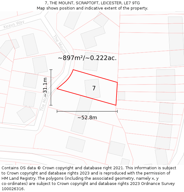 7, THE MOUNT, SCRAPTOFT, LEICESTER, LE7 9TG: Plot and title map