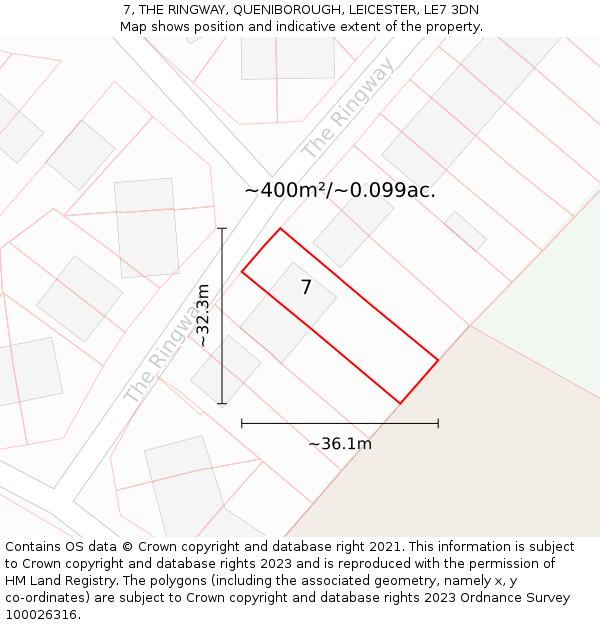 7, THE RINGWAY, QUENIBOROUGH, LEICESTER, LE7 3DN: Plot and title map