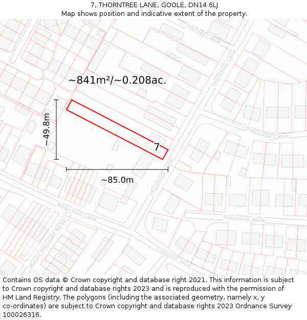 7, THORNTREE LANE, GOOLE, DN14 6LJ: Plot and title map