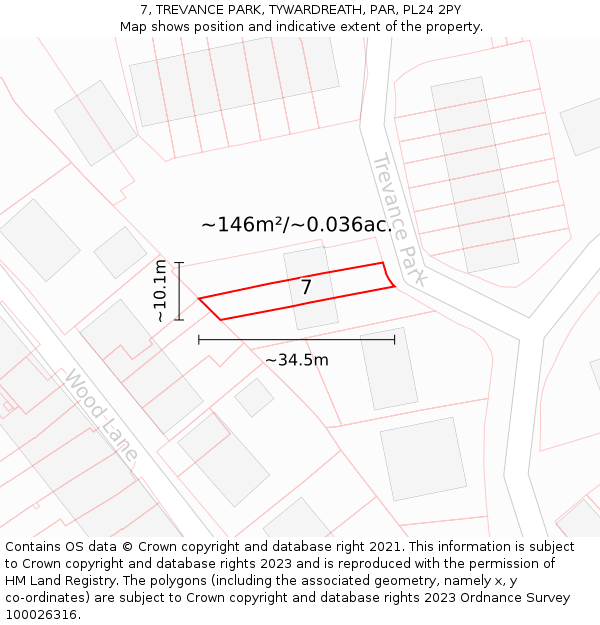 7, TREVANCE PARK, TYWARDREATH, PAR, PL24 2PY: Plot and title map