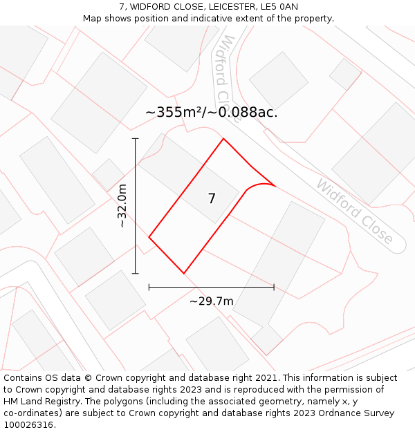7, WIDFORD CLOSE, LEICESTER, LE5 0AN: Plot and title map