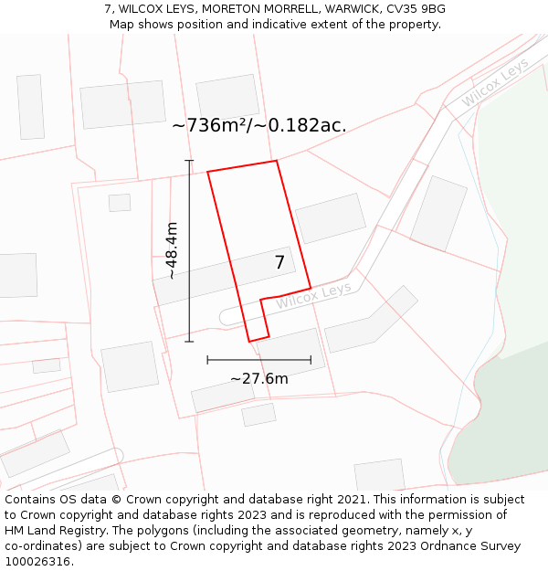 7, WILCOX LEYS, MORETON MORRELL, WARWICK, CV35 9BG: Plot and title map