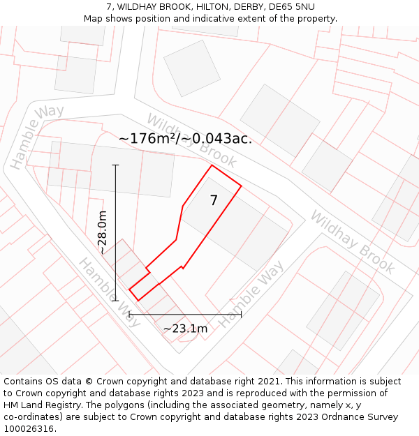 7, WILDHAY BROOK, HILTON, DERBY, DE65 5NU: Plot and title map