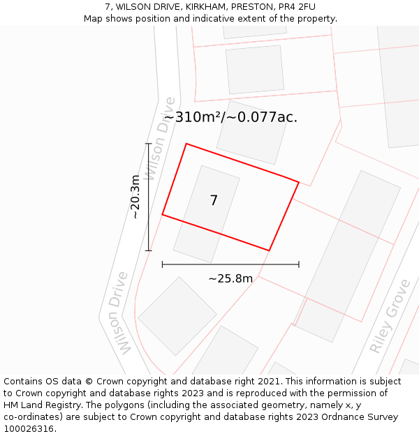 7, WILSON DRIVE, KIRKHAM, PRESTON, PR4 2FU: Plot and title map
