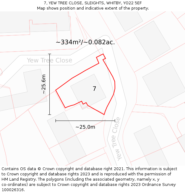 7, YEW TREE CLOSE, SLEIGHTS, WHITBY, YO22 5EF: Plot and title map