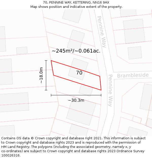 70, PENNINE WAY, KETTERING, NN16 9AX: Plot and title map