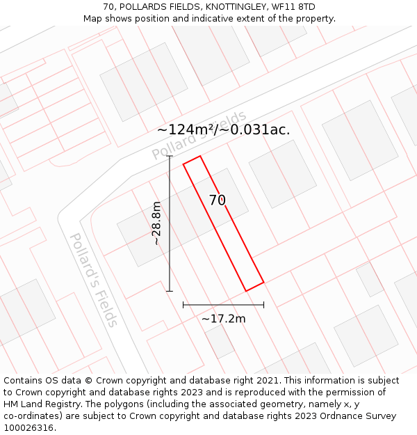 70, POLLARDS FIELDS, KNOTTINGLEY, WF11 8TD: Plot and title map