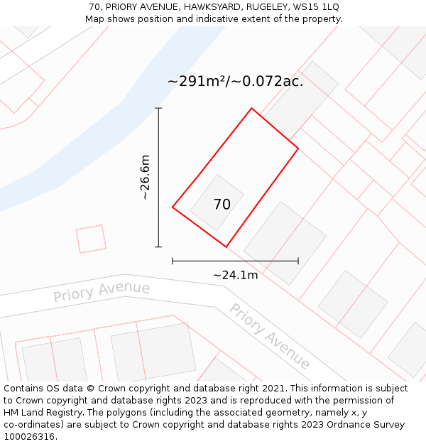 70, PRIORY AVENUE, HAWKSYARD, RUGELEY, WS15 1LQ: Plot and title map