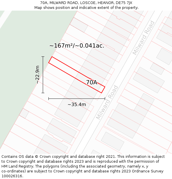 70A, MILWARD ROAD, LOSCOE, HEANOR, DE75 7JX: Plot and title map