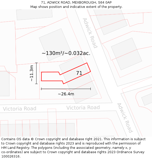 71, ADWICK ROAD, MEXBOROUGH, S64 0AP: Plot and title map