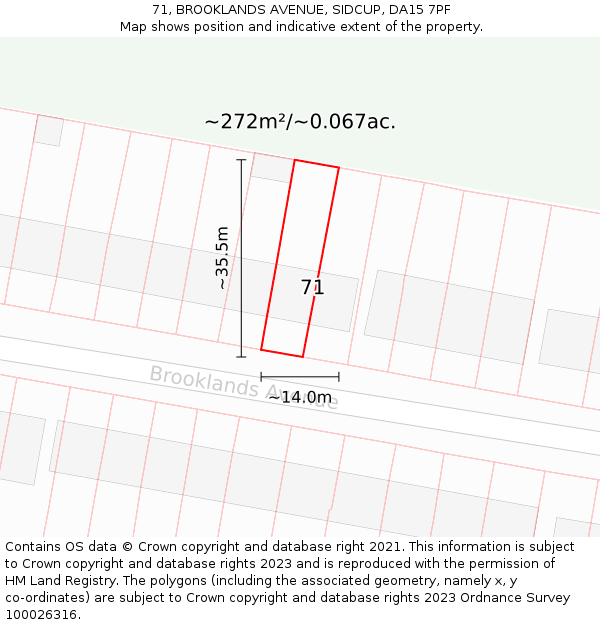 71, BROOKLANDS AVENUE, SIDCUP, DA15 7PF: Plot and title map