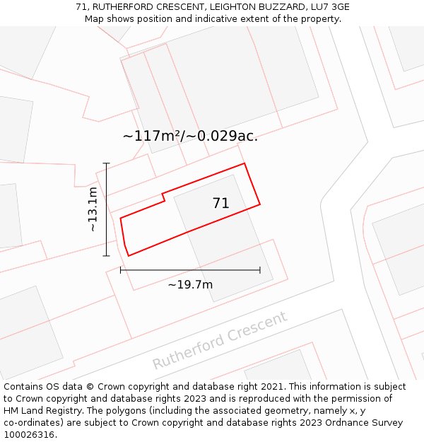 71, RUTHERFORD CRESCENT, LEIGHTON BUZZARD, LU7 3GE: Plot and title map
