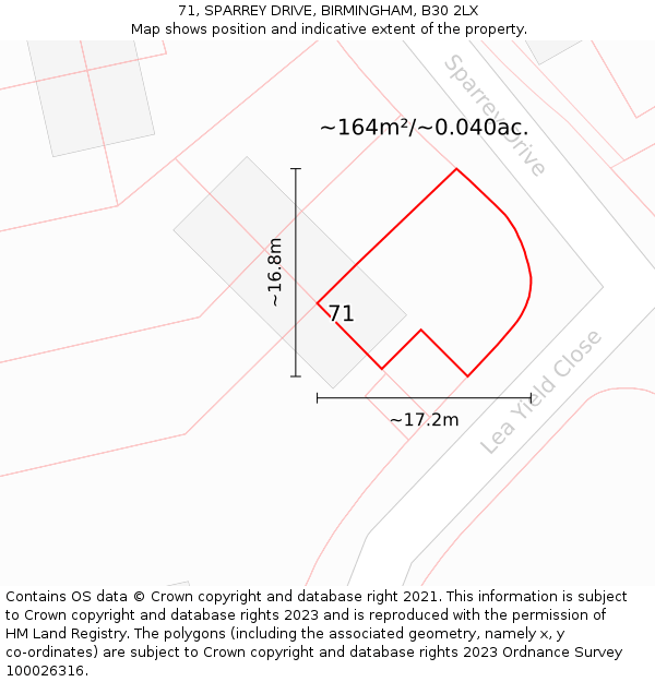 71, SPARREY DRIVE, BIRMINGHAM, B30 2LX: Plot and title map