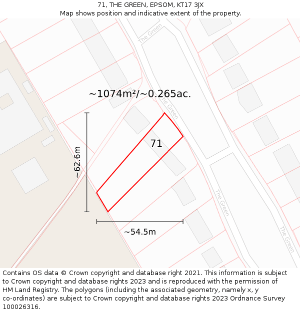 71, THE GREEN, EPSOM, KT17 3JX: Plot and title map