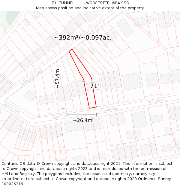 71, TUNNEL HILL, WORCESTER, WR4 9SD: Plot and title map