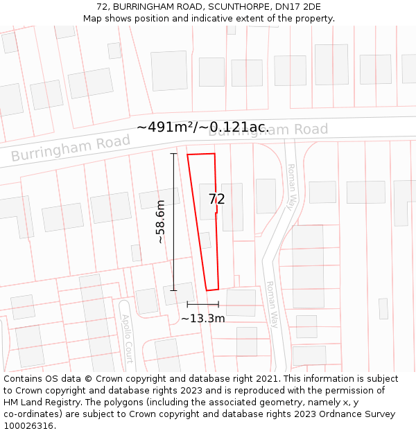 72, BURRINGHAM ROAD, SCUNTHORPE, DN17 2DE: Plot and title map