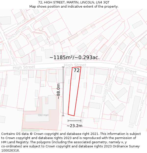 72, HIGH STREET, MARTIN, LINCOLN, LN4 3QT: Plot and title map
