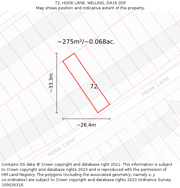 72, HOOK LANE, WELLING, DA16 2DP: Plot and title map