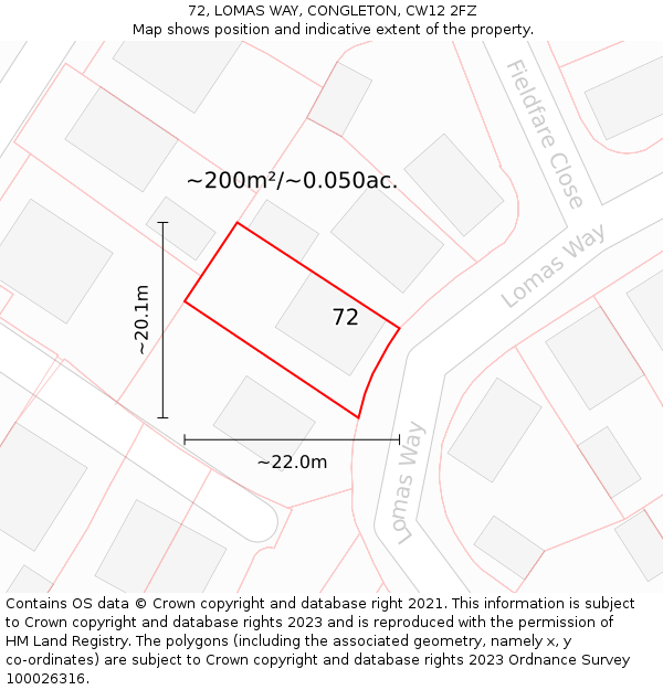 72, LOMAS WAY, CONGLETON, CW12 2FZ: Plot and title map