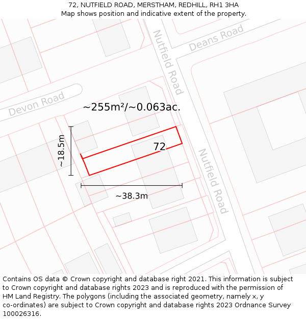 72, NUTFIELD ROAD, MERSTHAM, REDHILL, RH1 3HA: Plot and title map