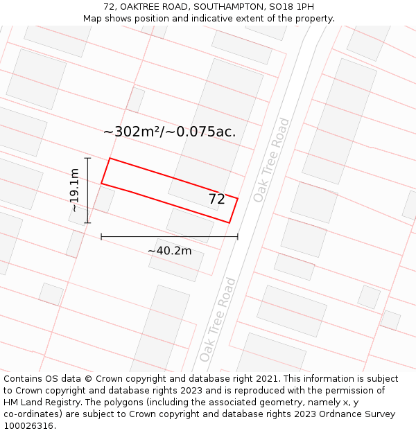 72, OAKTREE ROAD, SOUTHAMPTON, SO18 1PH: Plot and title map