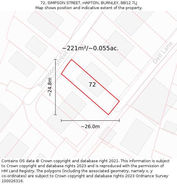 72, SIMPSON STREET, HAPTON, BURNLEY, BB12 7LJ: Plot and title map