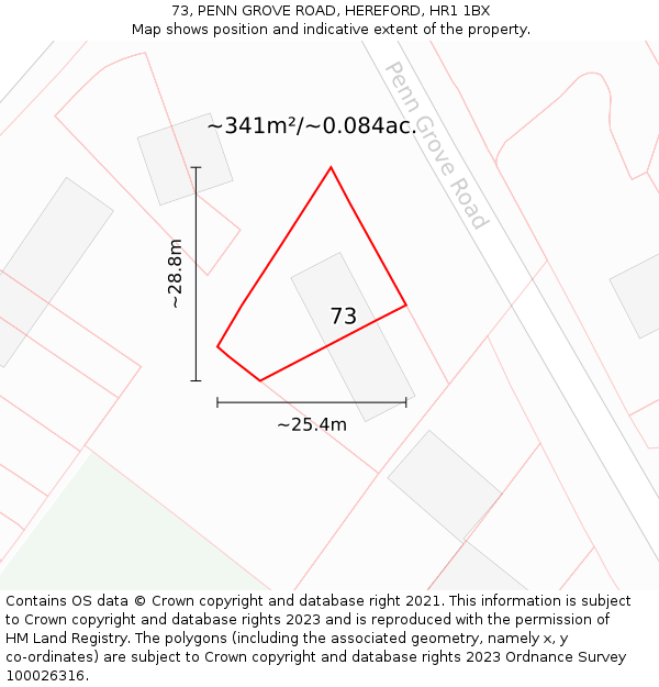 73, PENN GROVE ROAD, HEREFORD, HR1 1BX: Plot and title map