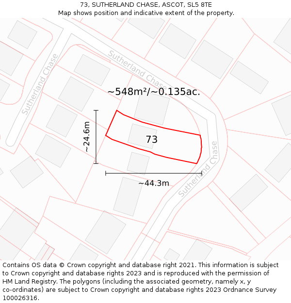 73, SUTHERLAND CHASE, ASCOT, SL5 8TE: Plot and title map
