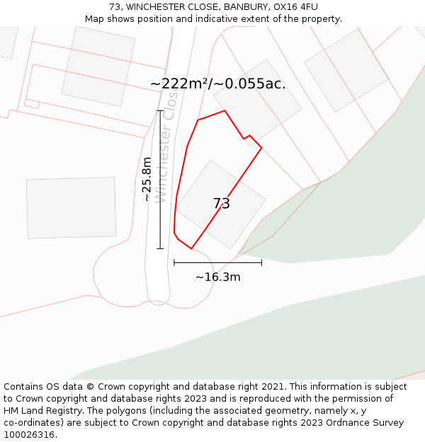 73, WINCHESTER CLOSE, BANBURY, OX16 4FU: Plot and title map